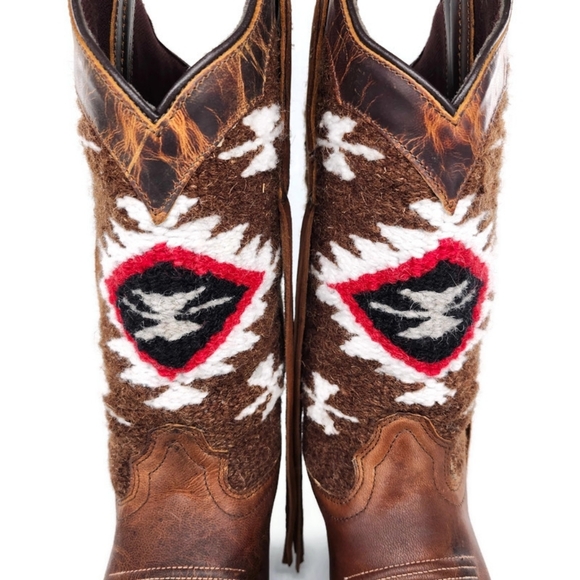 Laredo Bailey Honey Brown Leather Woven Southwestern Print Western Cowboy Boots - Picture 6 of 15